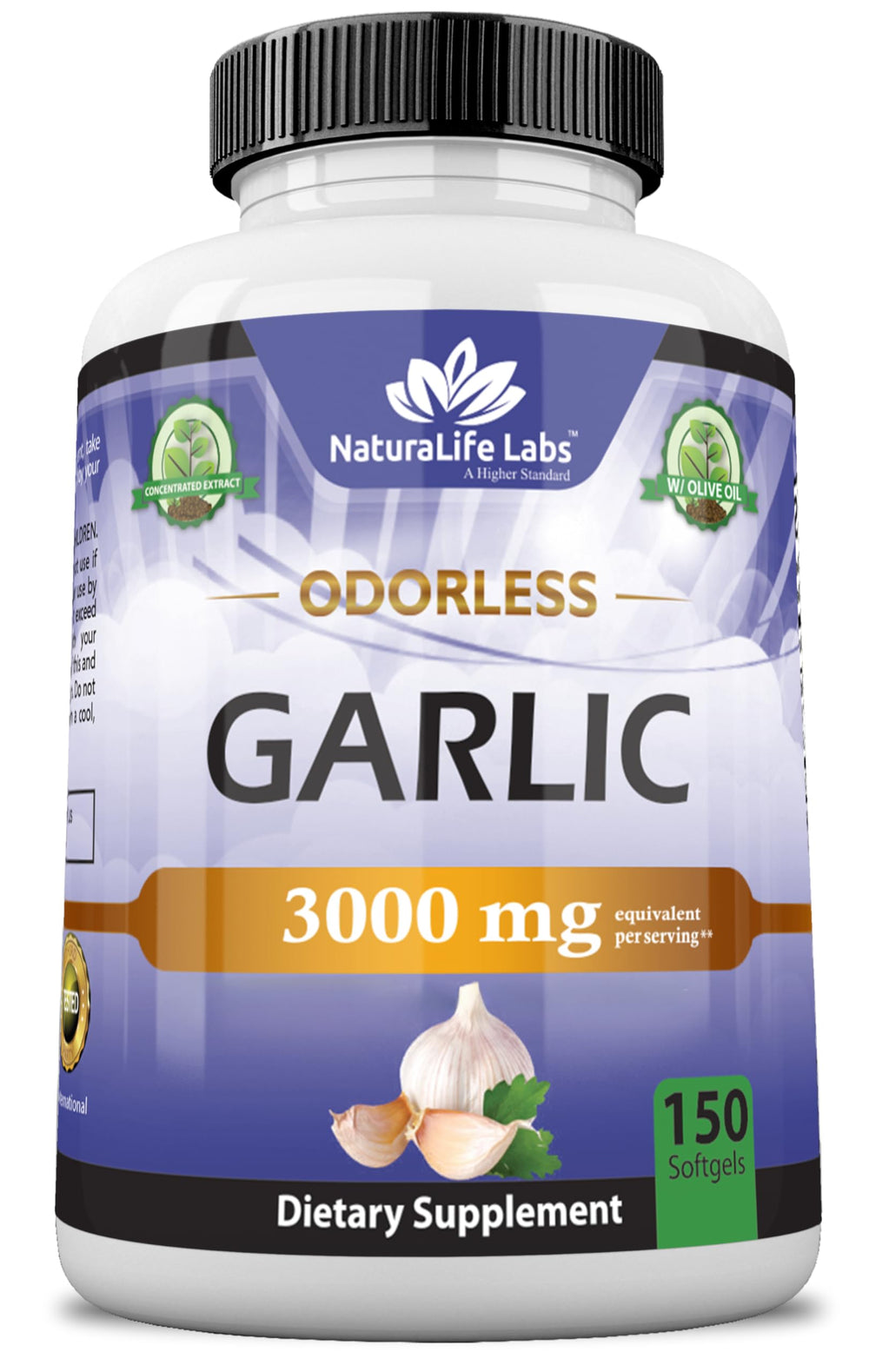 NaturaLife Labs Odorless Garlic bottle with 150 softgels