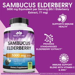 Clean label icons showing vegan, gluten-free, non-GMO for NaturaLife Elderberry