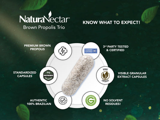 Close-up of NaturaNectar Brown Bee Propolis capsule