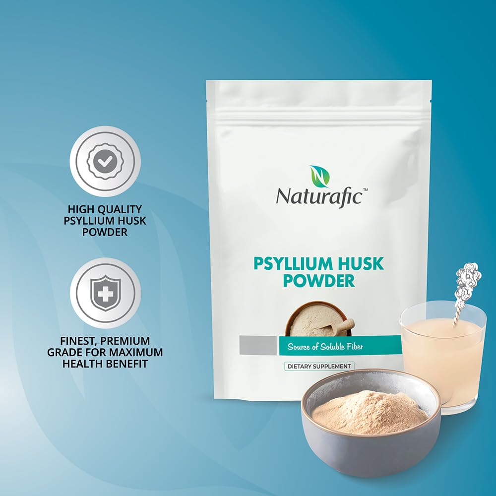 Naturafic Psyllium Husk Powder Unflavored 32oz bottle side view