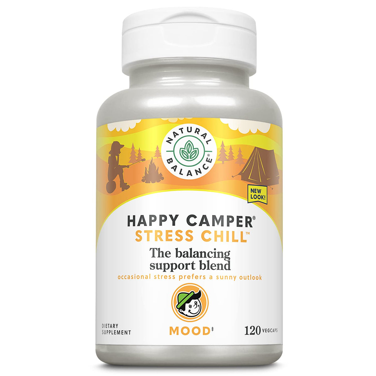 Bottle of Natural Balance Happy Camper Stress Breaker 120 vegetarian capsules