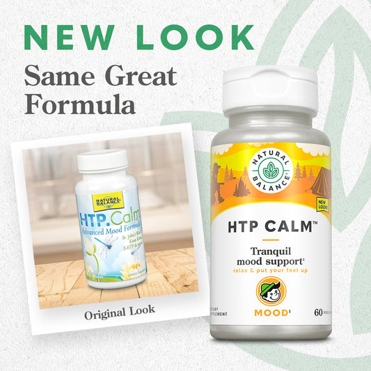 HTP Calm capsules arranged next to the bottle