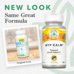 HTP Calm capsules arranged next to the bottle