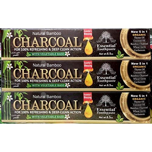 Natural Bamboo Activated Charcoal Toothpaste – 3 Tubes by Essential Palace