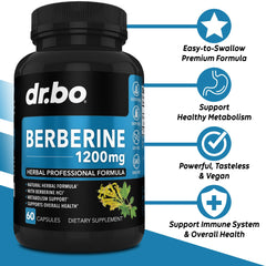 Label showing natural berberine HCl 1200mg