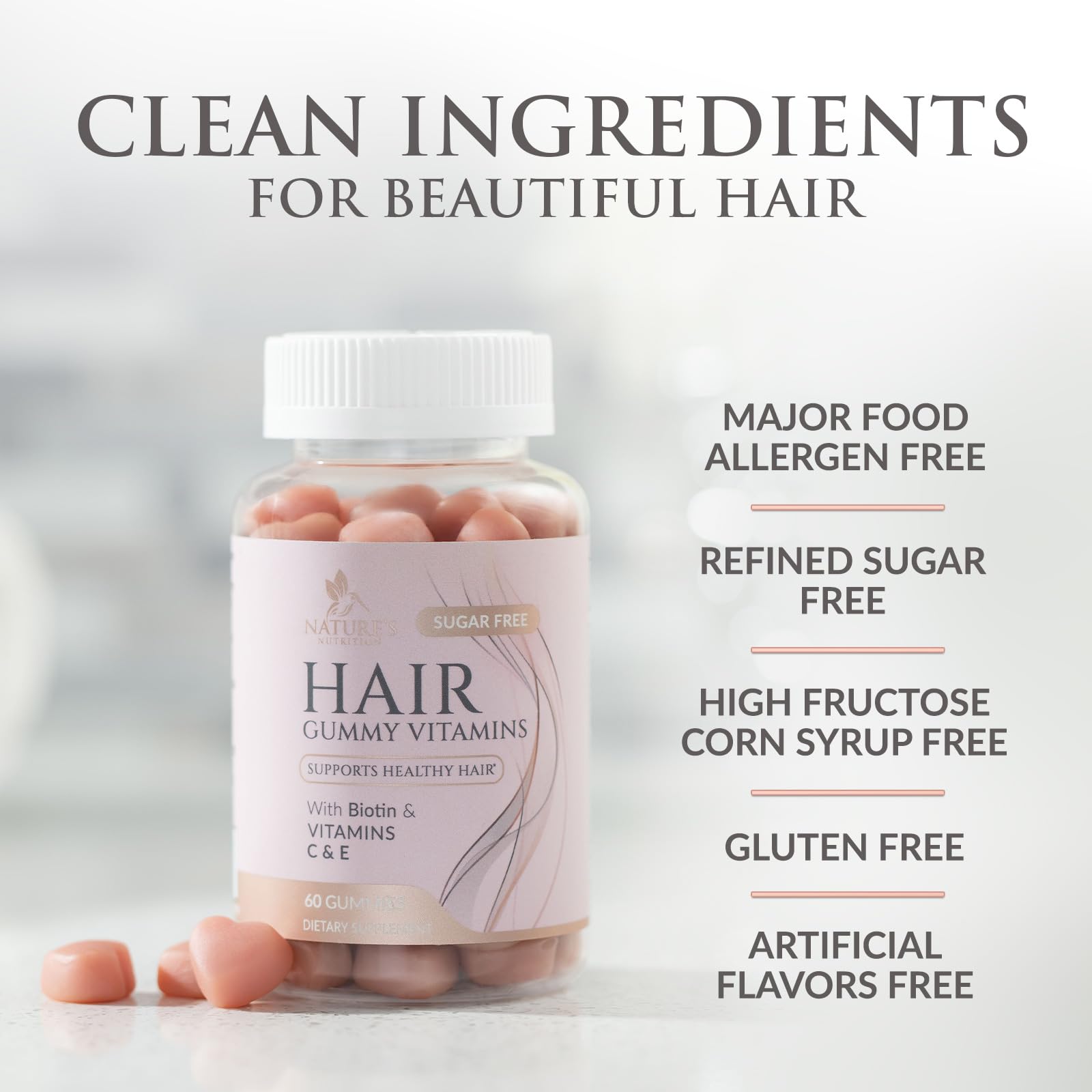 Natural biotin hair growth gummies 60-count bottle