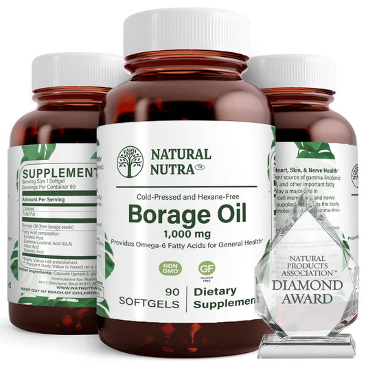 Front view of Natural Borage Oil 90 Softgels bottle