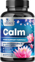 Natural Calm bottle with label featuring ashwagandha, GABA and magnesium