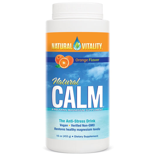 Bottle of Natural Calm Orange magnesium supplement by Natural Vitality