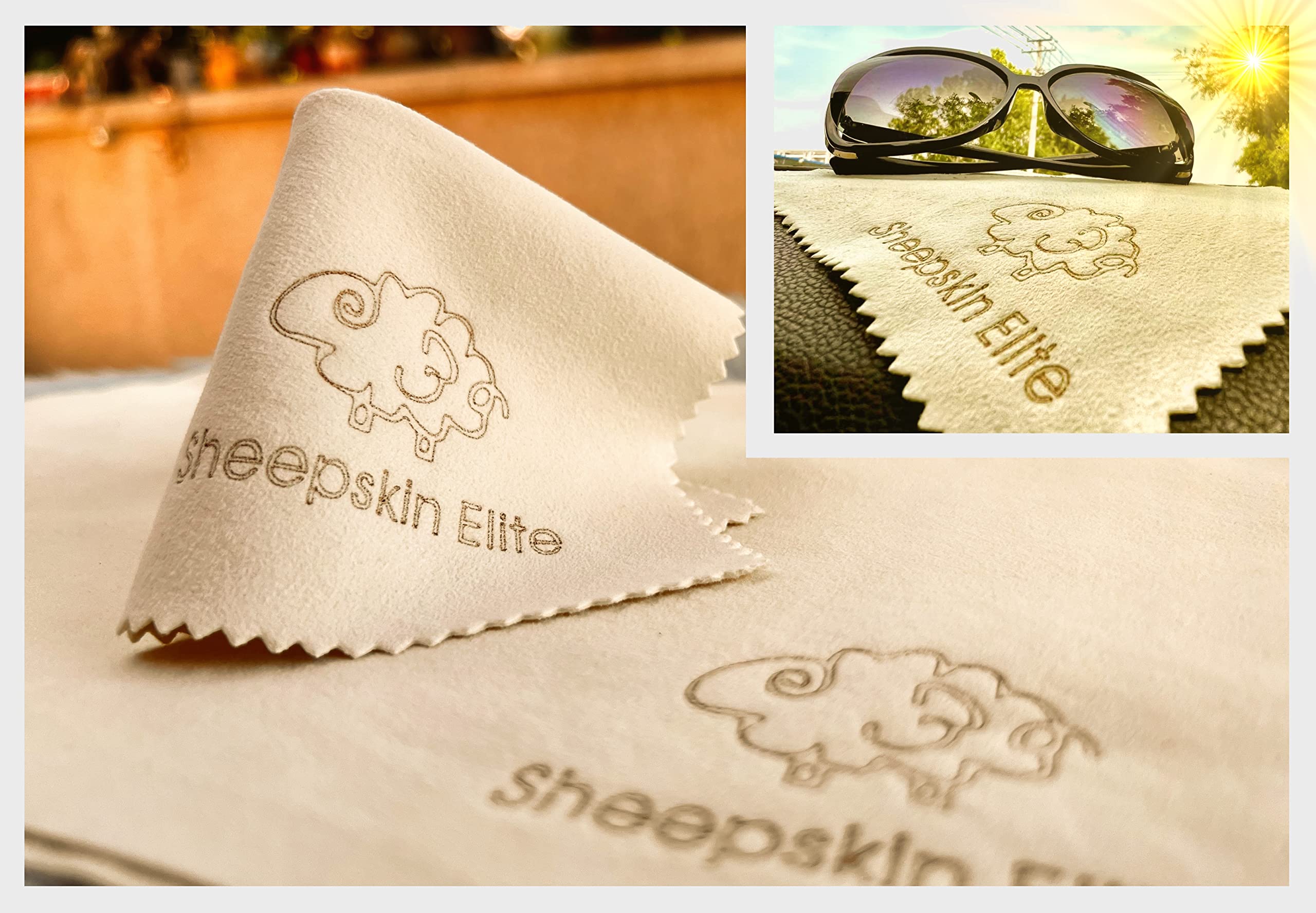Close-up of small chamois cleaning cloths for eyeglasses