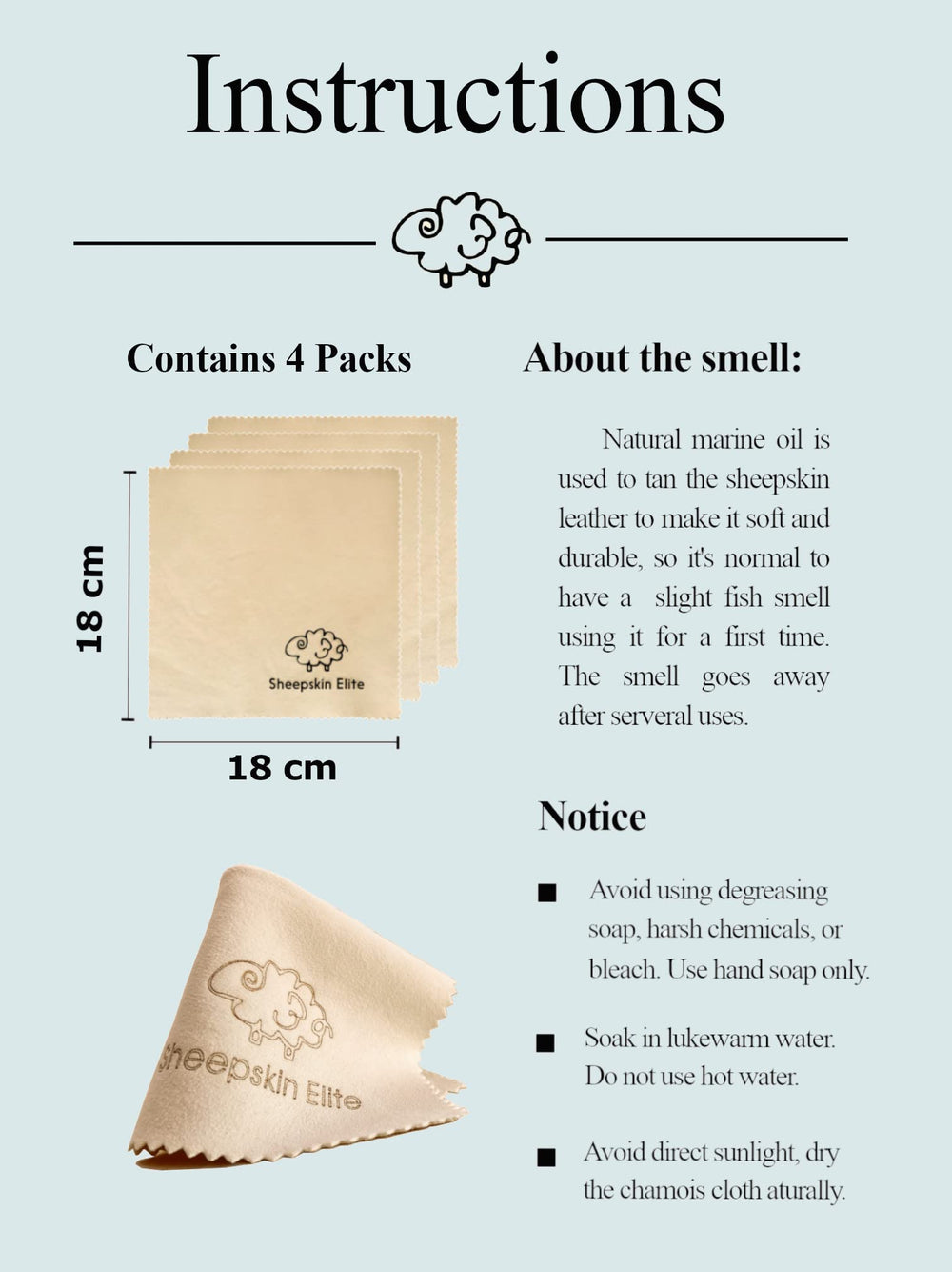 Small natural chamois cloths in packaging