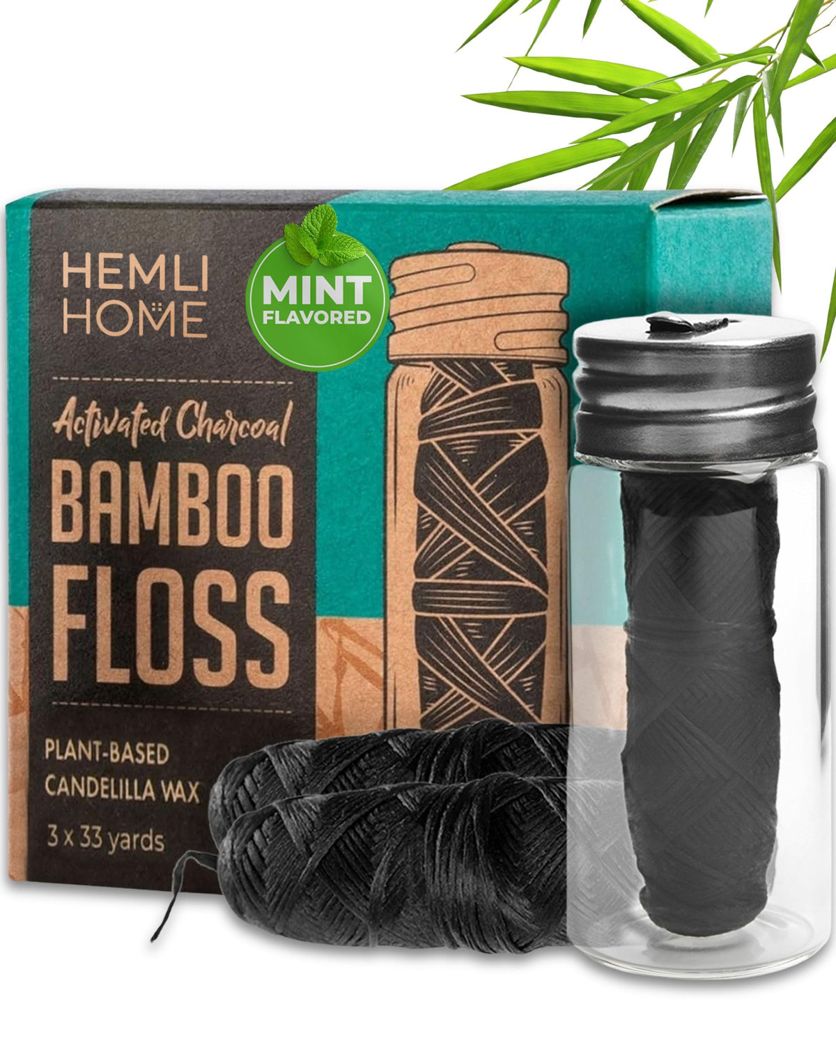 Product image: Natural Charcoal Bamboo Dental Floss 3-pack