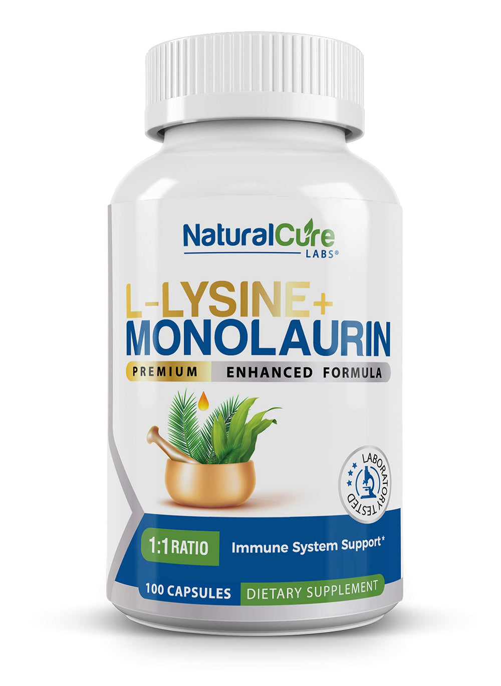 Natural Cure Labs L-Lysine + Monolaurin bottle - 100 capsules