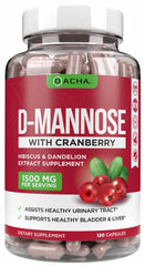 Natural D-Mannose Capsules 4-in-1 formula bottle with 120 capsules and 1500 mg per capsule
