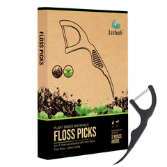 Front packaging of Natural Dental Floss Picks Twin Floss Charcoal