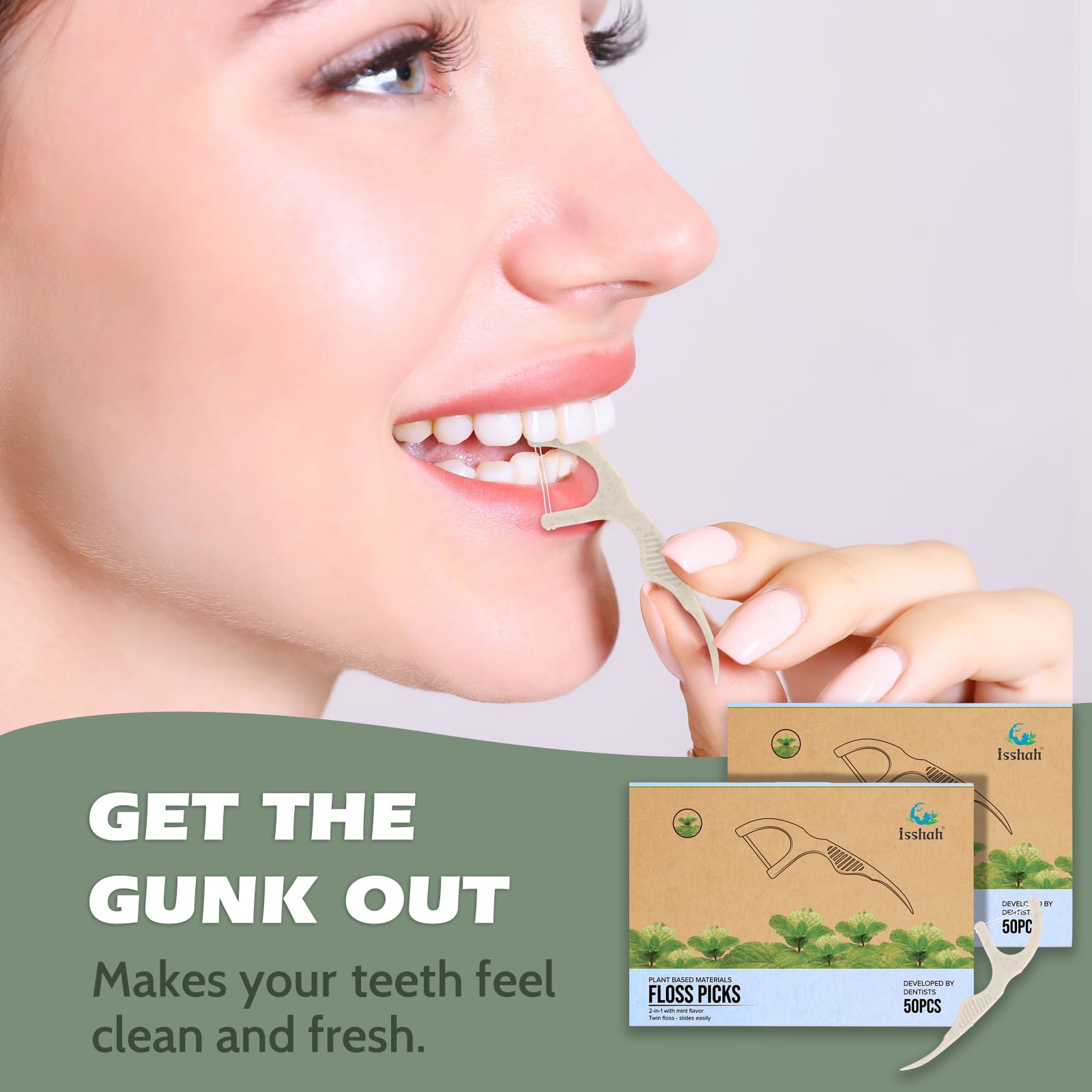 Cool Mint flavor close-up on floss pick