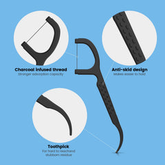 Close-up of bamboo charcoal floss picks