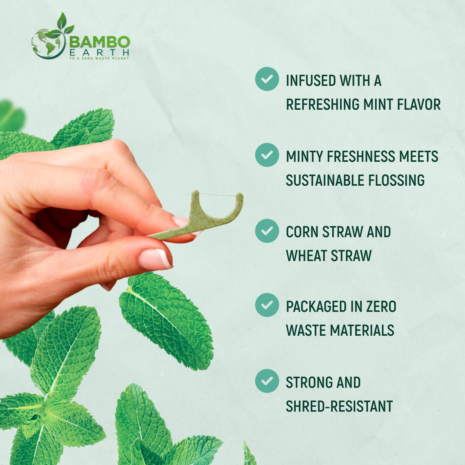Cruelty-free vegan dental floss picks with BPA-free handle