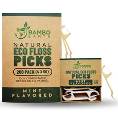 Mint-flavored natural dental floss picks with eco-friendly packaging