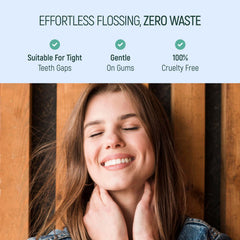 Close-up of mint-flavor dental floss pick