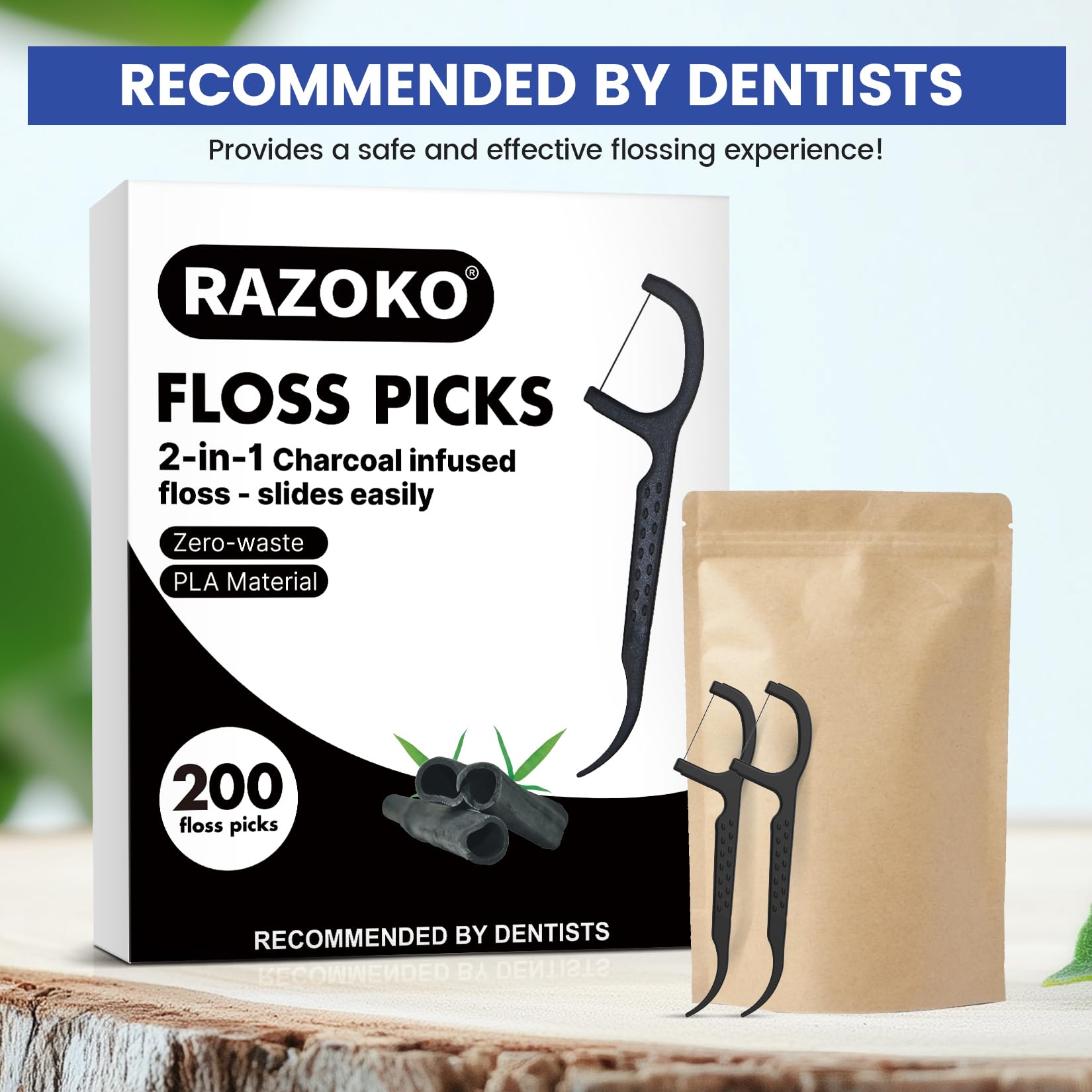 Vegan plant-based materials used in floss picks