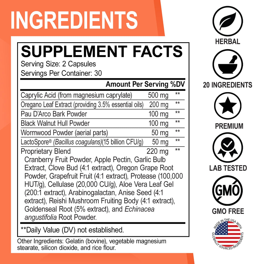 Natural detox ingredients including black walnut and wormwood