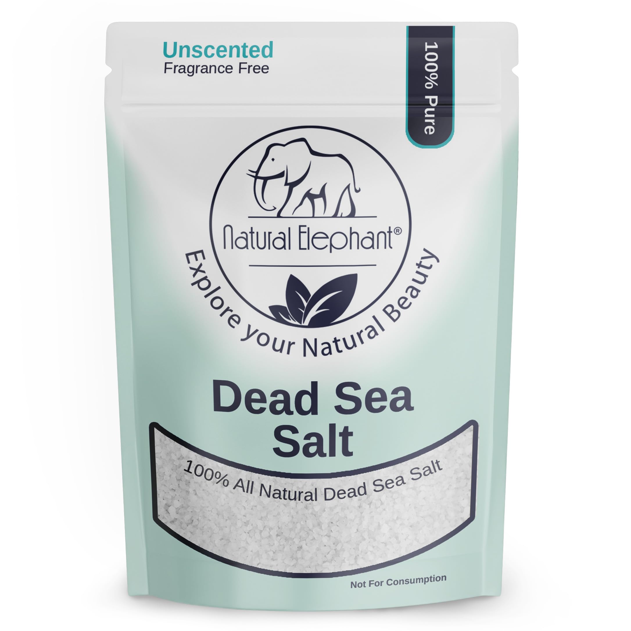 Natural Elephant Dead Sea Salt 2 lb bag with coarse grains for a nourishing soak.