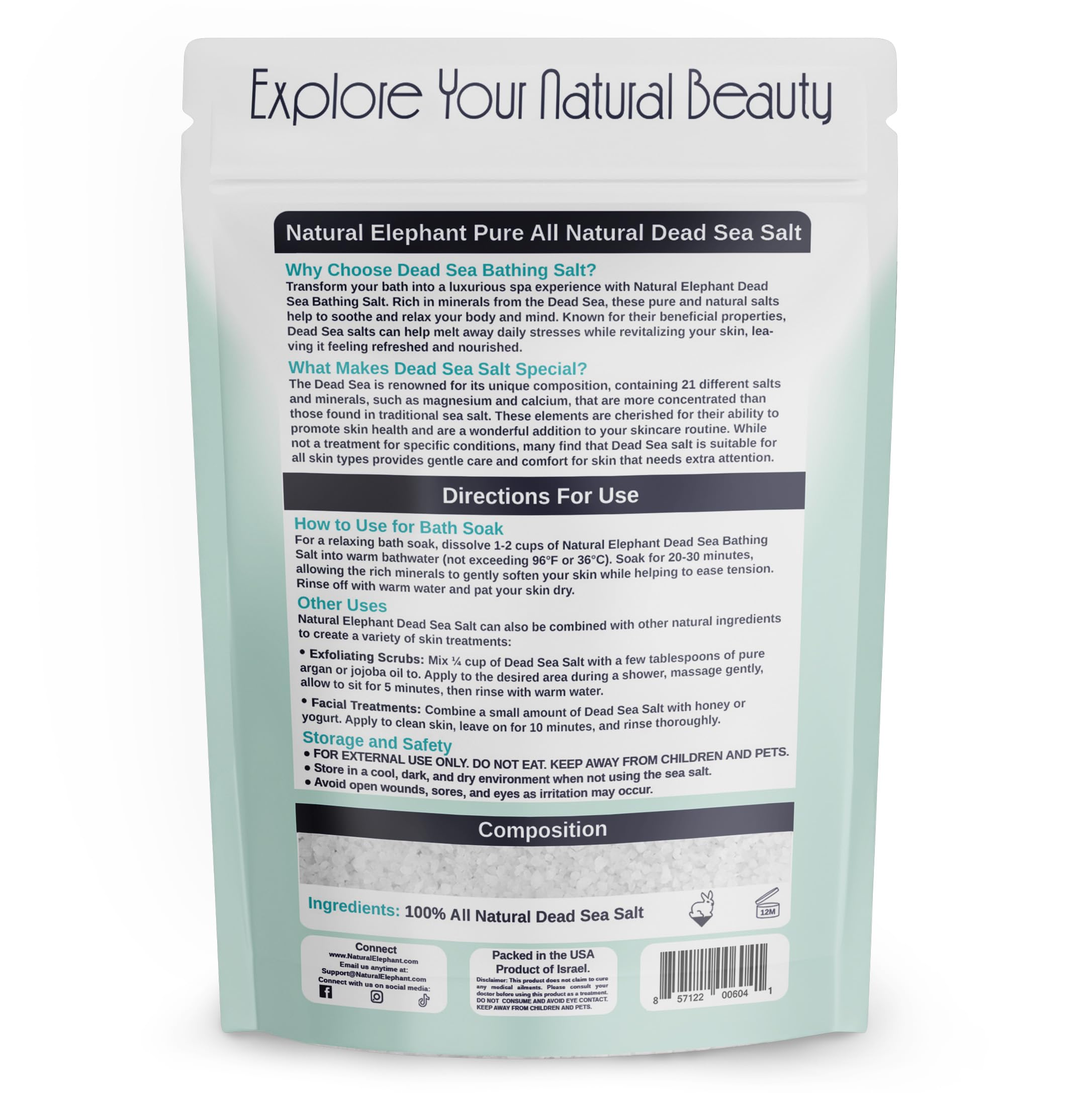Natural Elephant Dead Sea Salt crystals close-up showing mineral-rich texture for skincare.