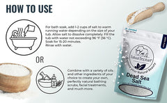 Natural Elephant Dead Sea Salt in a tub promoting a spa-like soak.