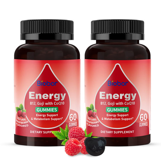 Front view of Natural Energy Gummies Raspberry bottle with 120 count