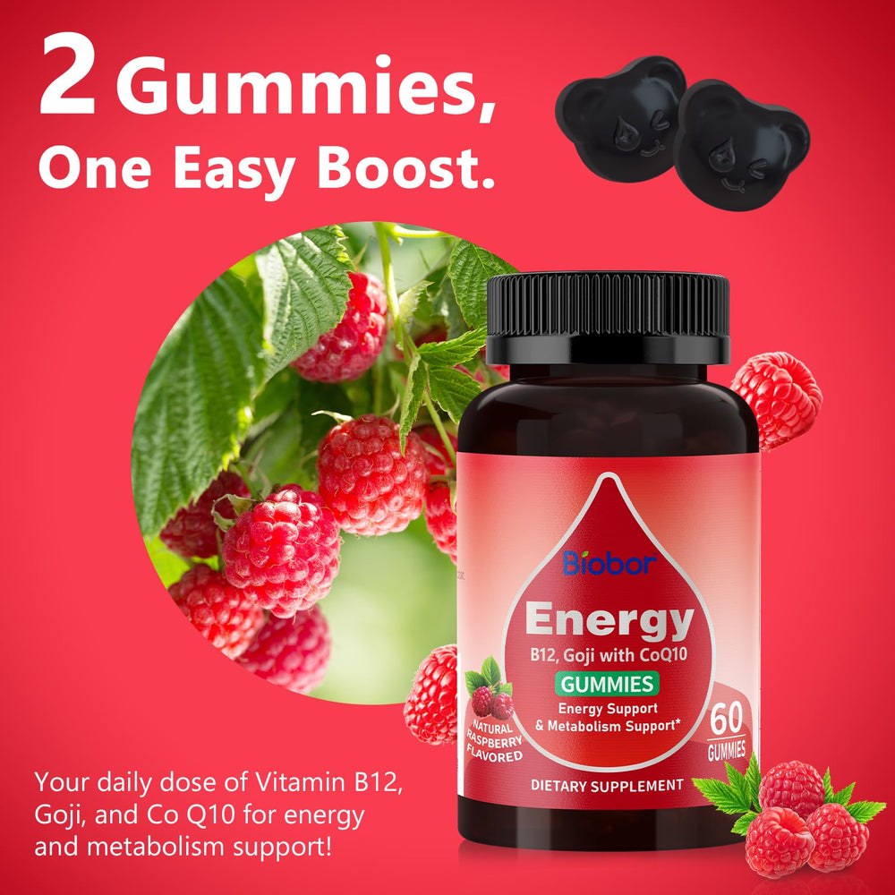 Supplement facts panel for Natural Energy Gummies Raspberry