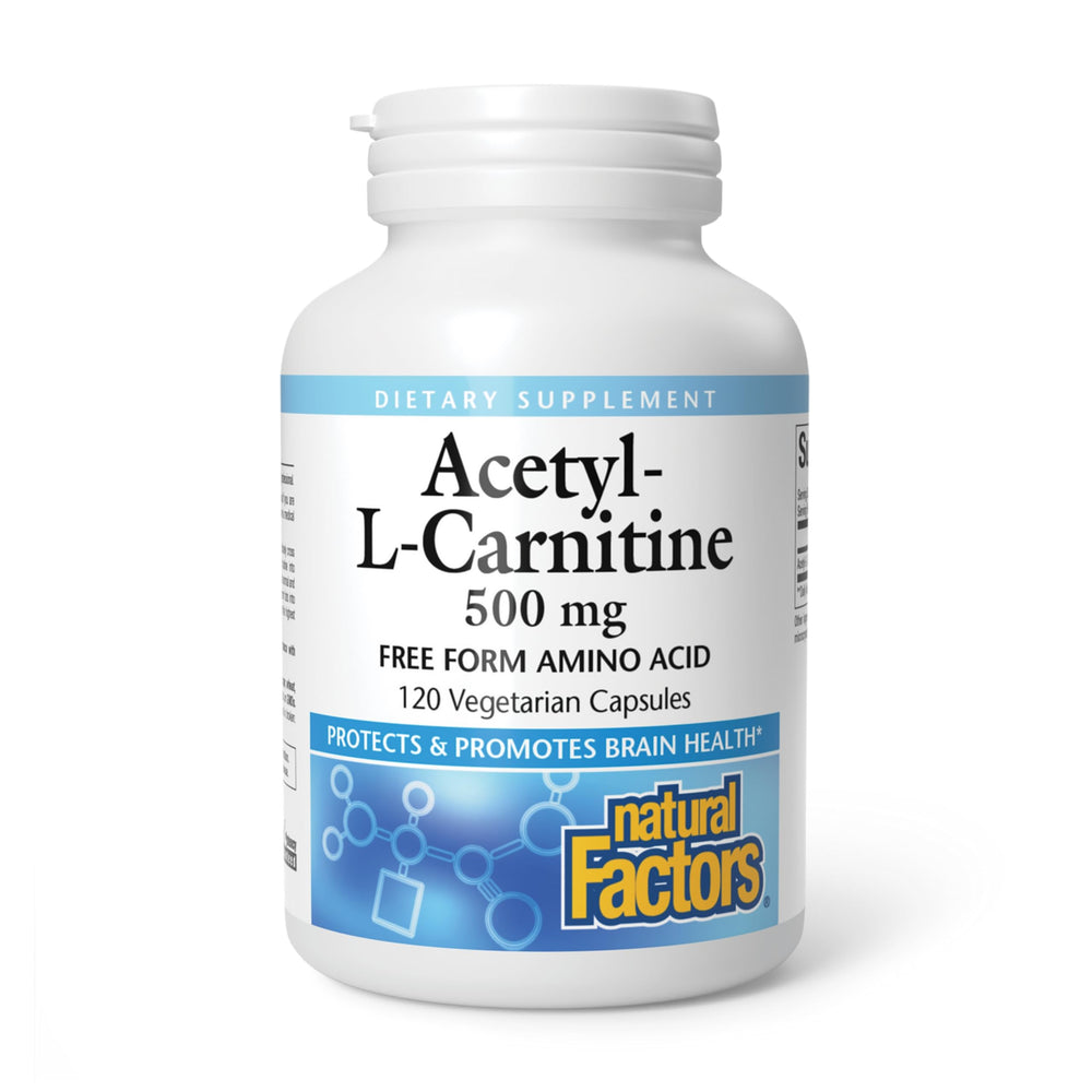 Bottle of Natural Factors Acetyl-L-Carnitine 500 mg 120 capsules