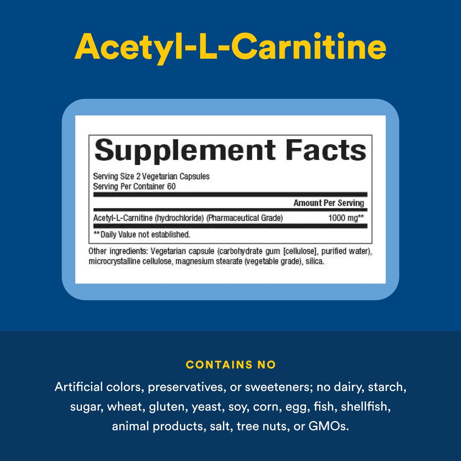 Nutrition facts panel for Acetyl-L-Carnitine 500 mg
