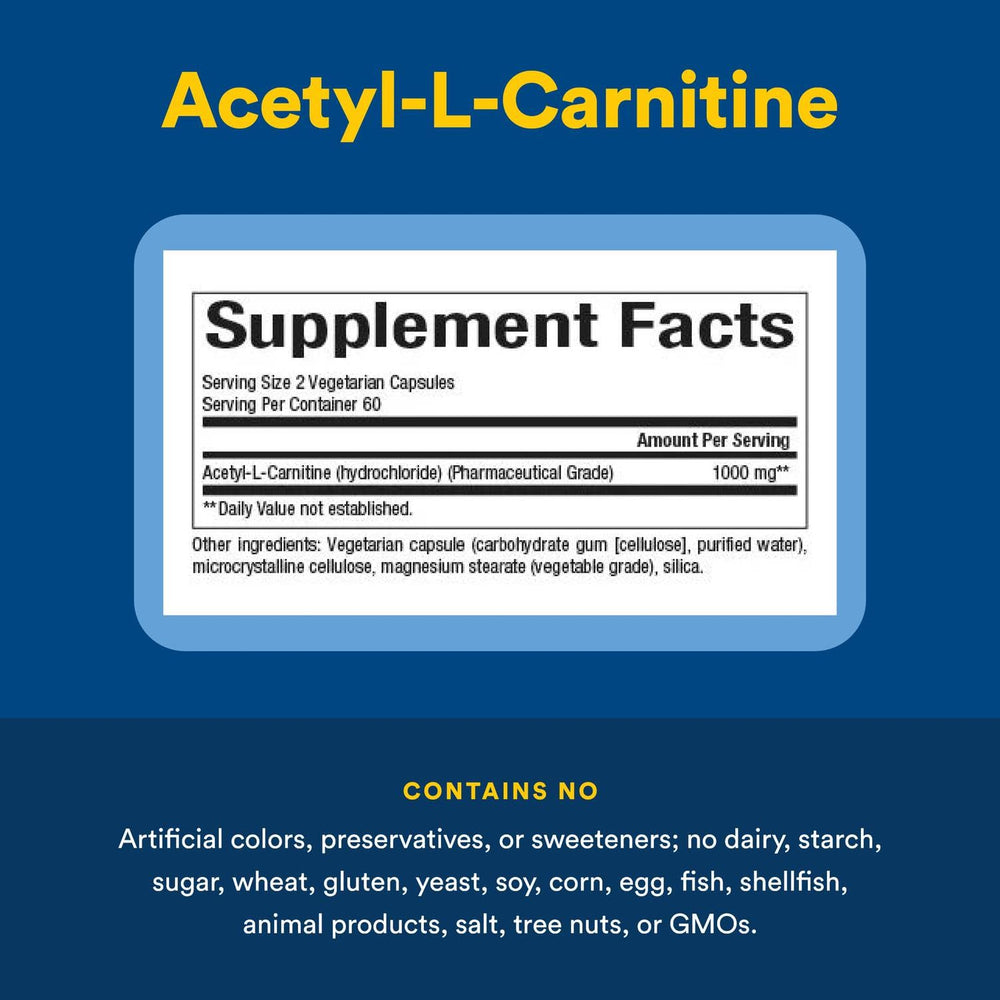 Nutrition facts panel for Acetyl-L-Carnitine 500 mg