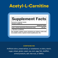 Nutrition facts panel for Acetyl-L-Carnitine 500 mg