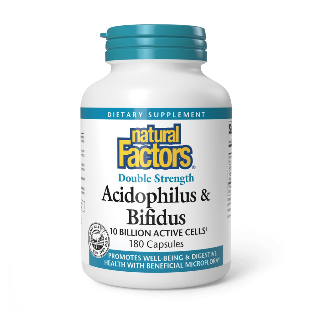 Natural Factors Acidophilus & Bifidus Double Strength bottle with 180 capsules