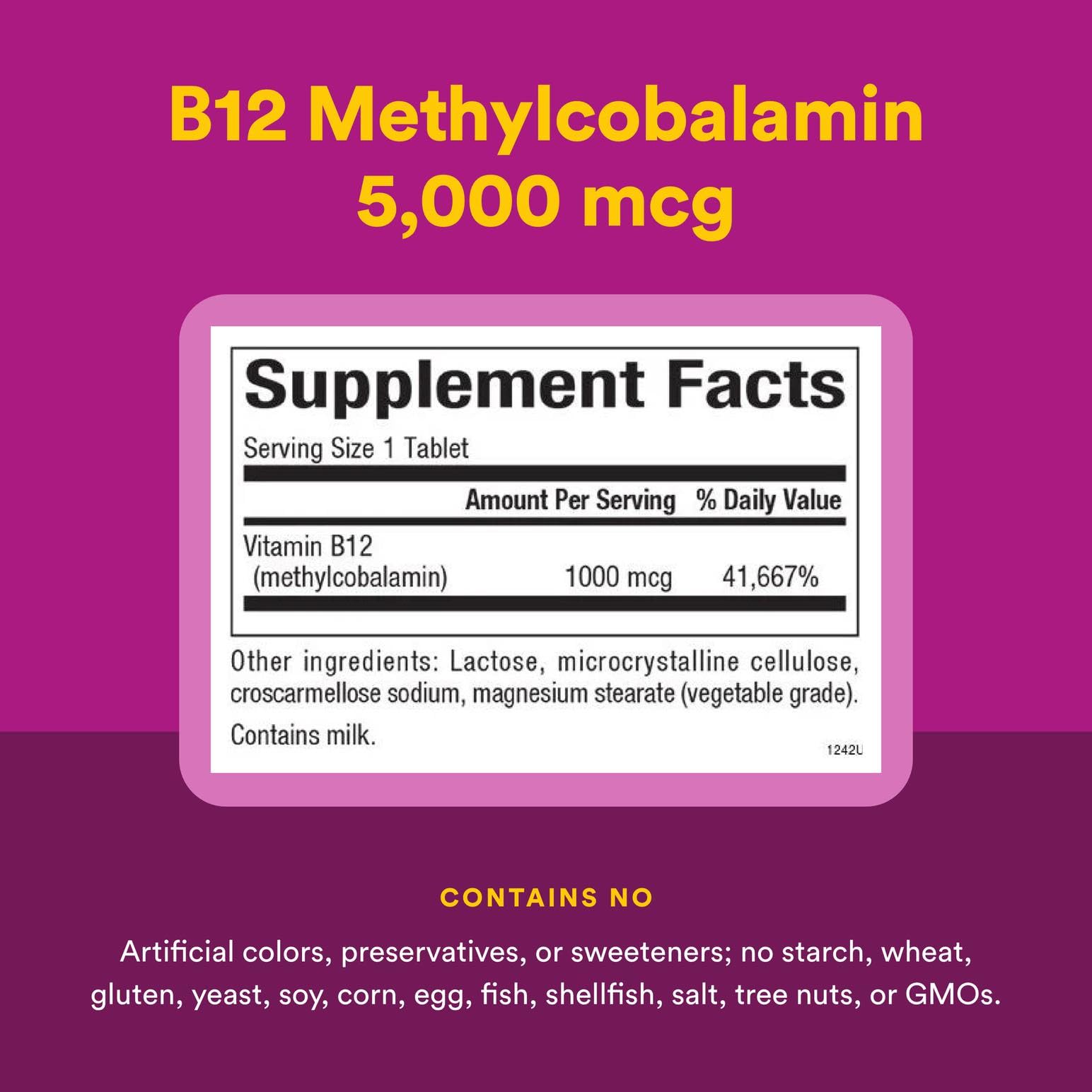 Nutrition facts and ingredients panel of B12 chewables