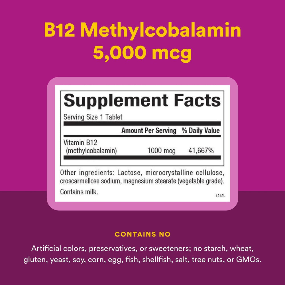 Nutrition facts and ingredients panel of B12 chewables