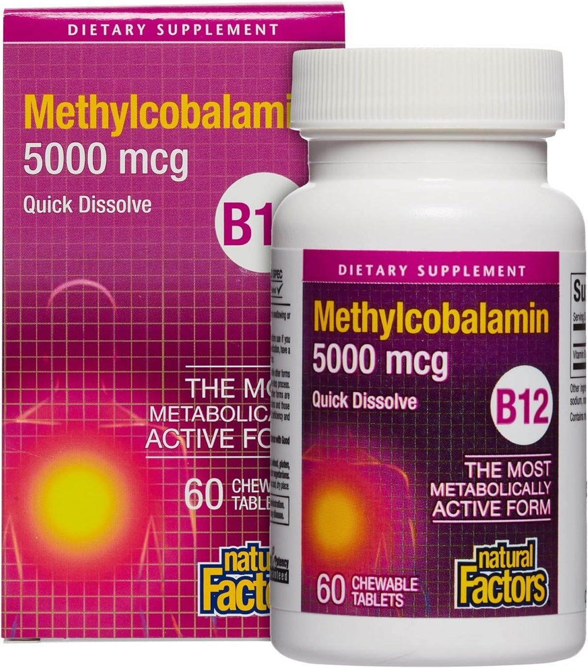 Natural Factors Vitamin B12 Methylcobalamin 5000 mcg chewable tablet packaging
