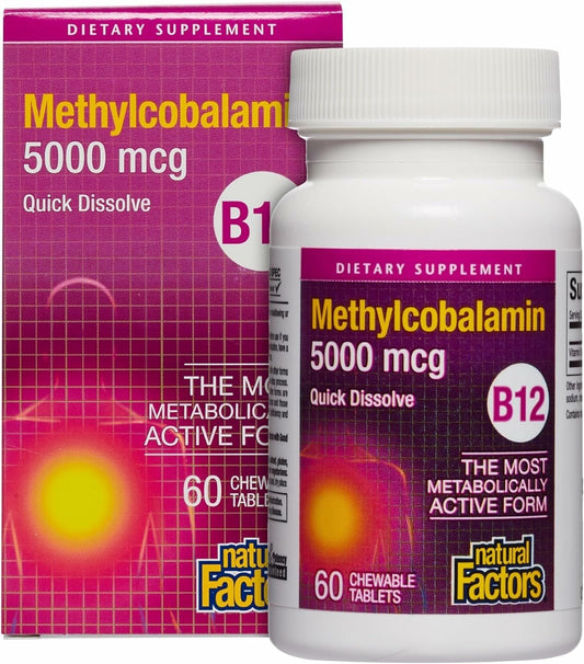 Natural Factors Vitamin B12 Methylcobalamin 5000 mcg chewable tablet packaging
