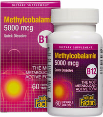 Natural Factors Vitamin B12 Methylcobalamin 5000 mcg chewable tablet packaging