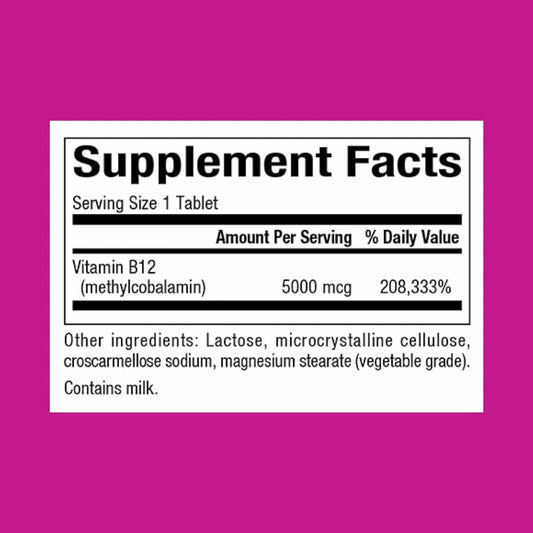 Close-up of Natural Factors B12 5000 mcg methylcobalamin chewable tablet
