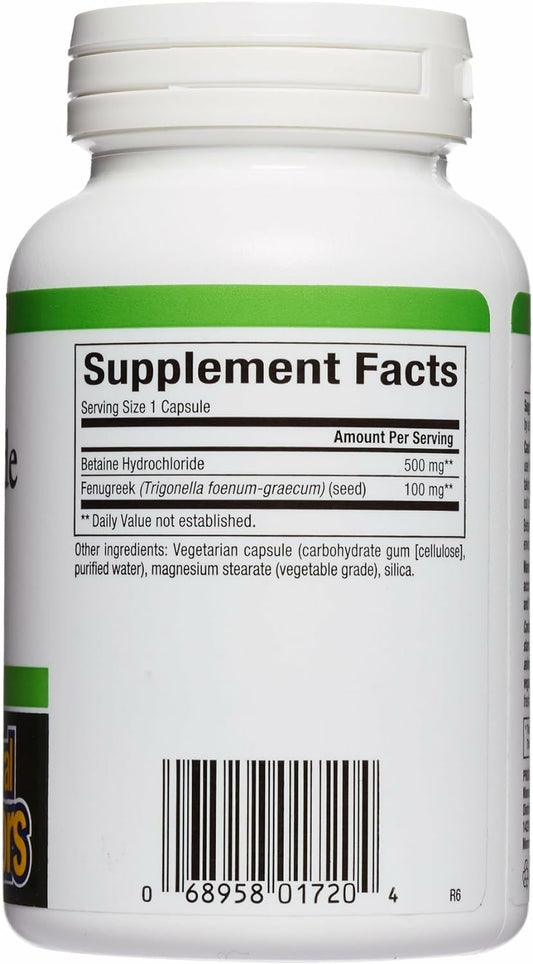 Betaine HCl 500 mg capsules close-up