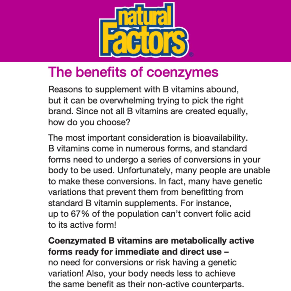 Text on bottle label highlighting B12 and folate coenzyme blend