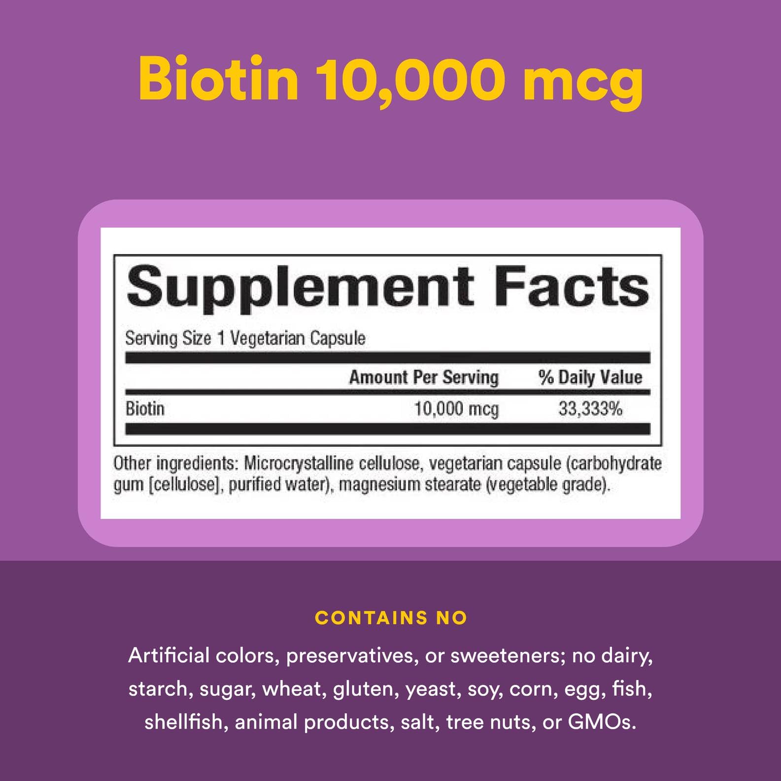 Nutrition facts panel for Natural Factors Biotin 10000 mcg 60 count