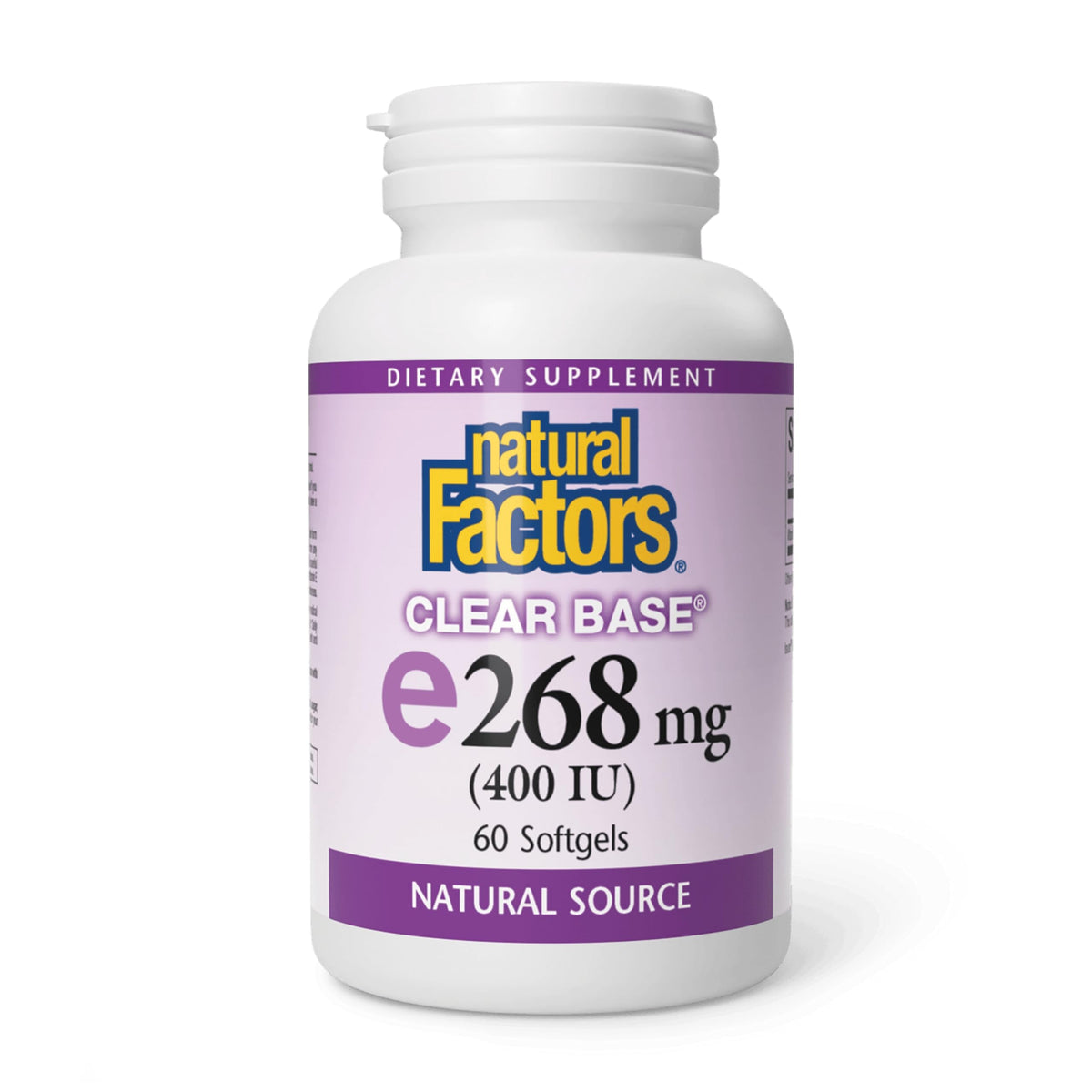 Clear Base Vitamin E 400 IU softgels bottle and label
