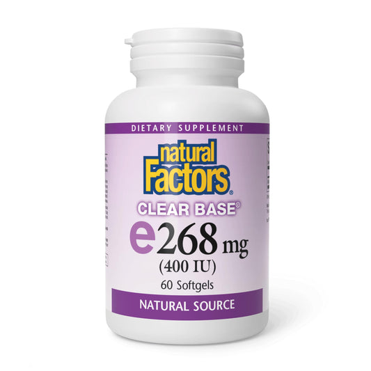 Clear Base Vitamin E 400 IU softgels bottle and label