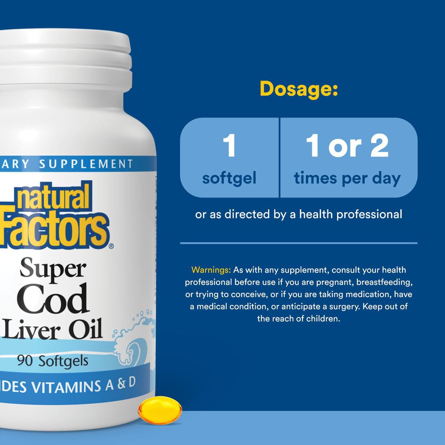 Supplement facts panel on cod liver oil bottle