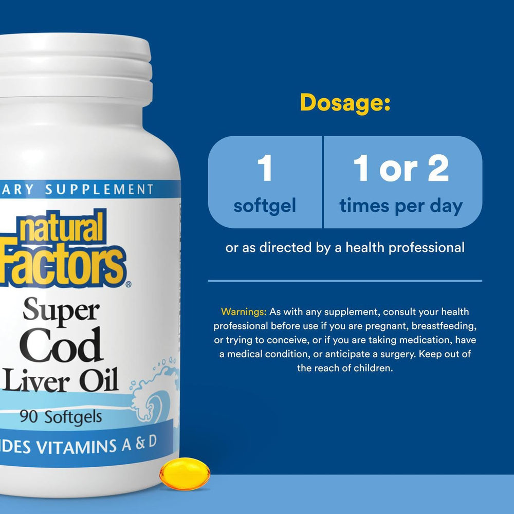 Supplement facts panel on cod liver oil bottle