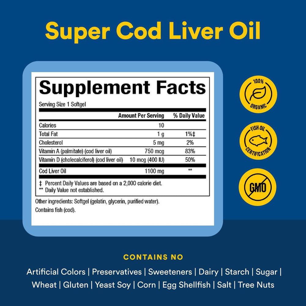 Front label of Natural Factors Cod Liver Oil bottle